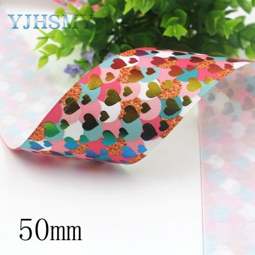 YJHSMY I-191121-2551,50mm,10yards Color bronzing love Printed grosgrain Ribbons,Clothing bow cap DIY decorations materials