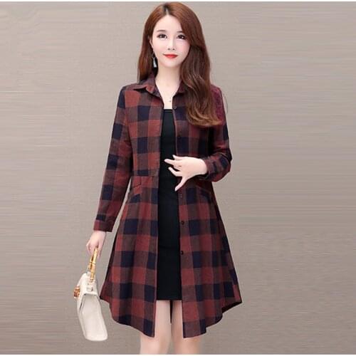 M-5XL Women Long Shirt Spring Autumn 2021 New Fashion Casual Plaid Shirts Long-sleeve Loose Tops Mothers Shirt Female