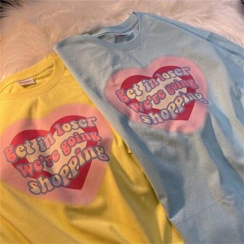 Harajuku Heart Print T Shirt Women Clothing Short Sleeve O Neck Loose Tee Tops Short Sleeve Female Tops for Women Summer