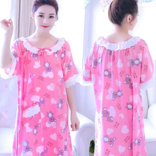 Women Nightwear Female Summer Round Neck Sleepwear Girl Student Short Sleeves Lovely Sweet Home Clothes Casual Nightgown H5629