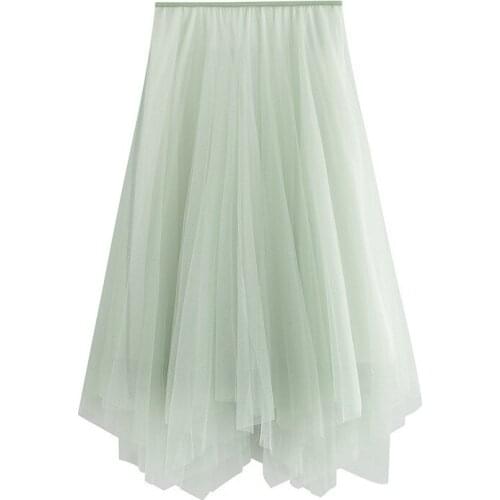 Women Fashion Spring Summer Gradient Color Skirts Irregular Elastic High Waist Midi Skirts Sweet Mesh Mujer Tutu Skirts