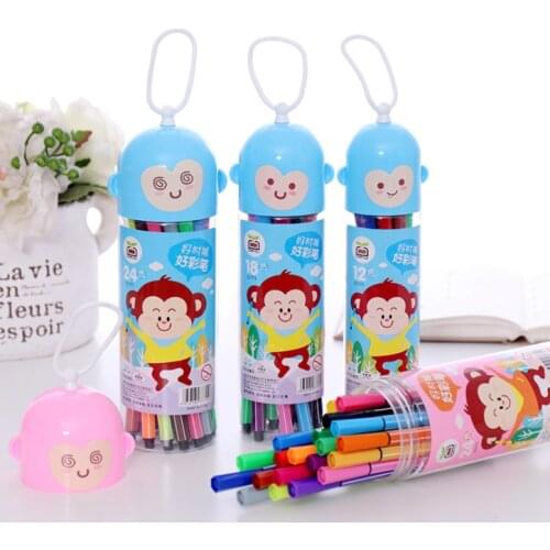 12/18/24/36 Colors Washable Watercolor Pen Drawing Painting Art Marker For Child Cute Monkey Bottle Student Art SupplieS