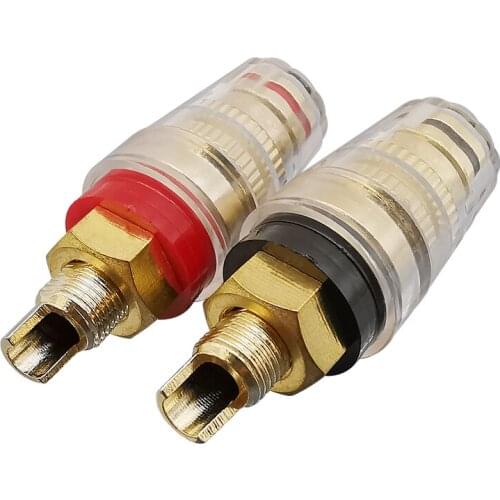 2Pcs 4mm Binding Post Banana Plug Terminal Connector Brass Gold Plated for Speaker Amplifier Red & Black