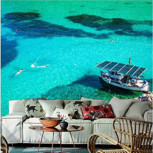 The custom 3D murals,Spain Sea Motorboat San Miguel Ibiza Nature wallpapers , living room sofa TV wall bedroom wall paper