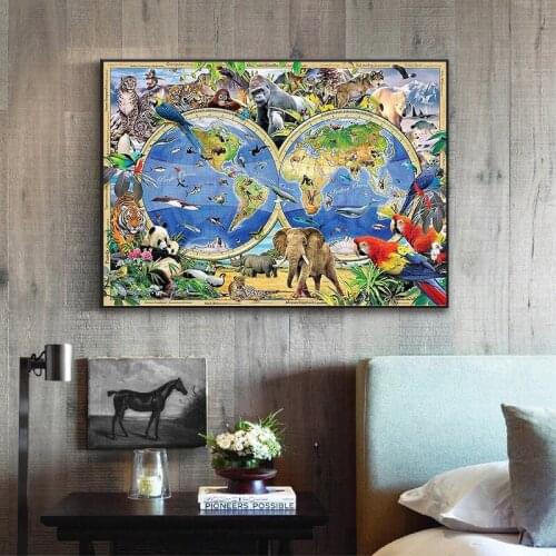 5D DIY Diamond Painting Animal World Map Full Needlework Embroidery Cross Stitch Round Rhinestones Mosaic Kits Home Decor