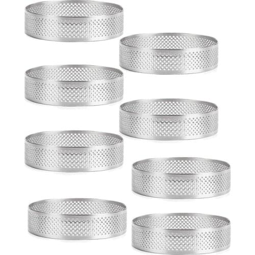 8 Pack Stainless Steel Tart Rings, Heat-Resistant Perforated Cake Mousse Ring,Cake Ring Mold,Round Cake Baking Tools