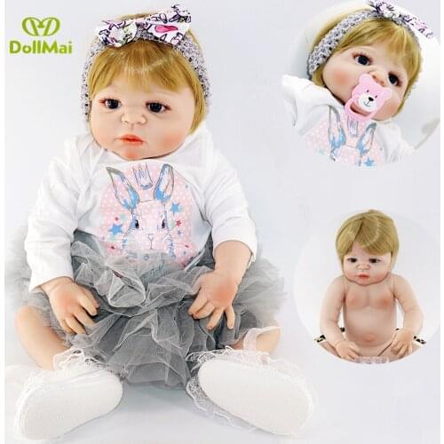 Bebes reborn silicone baby dolls 23"57cm blond girl alive babies toddler doll toys for child gift can bathe bonecas reborn