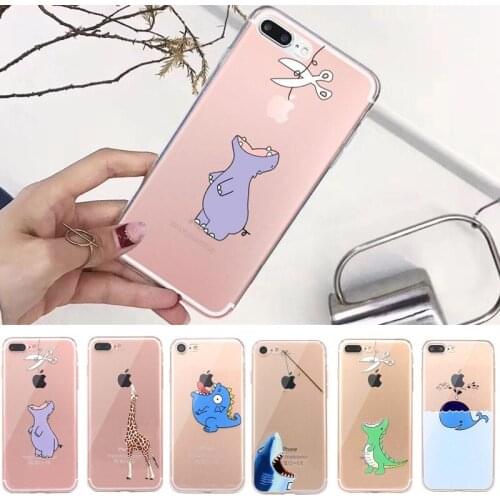 Lovely Print Case For Coque iphone 7 8 Plus 6s 6 5se 5s 5 Silicone Transparent Thin Soft Shark Dinosaur Cover For iphone 8