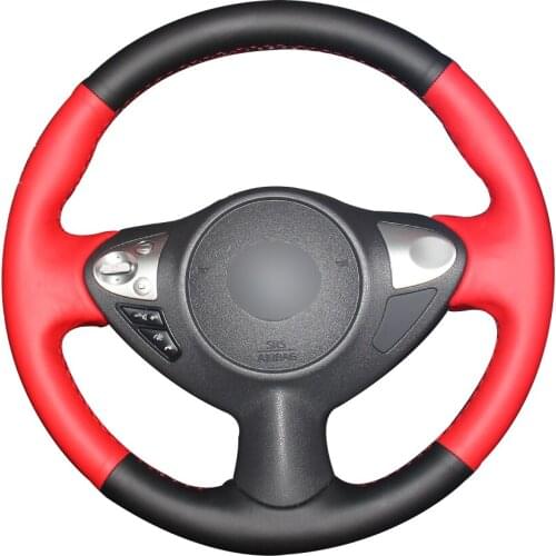 Black Red Natural Leather Car Steering Wheel Cover for Infiniti FX FX35 FX37 FX50 Nissan Juke Maxima 2009-2014 Sentra 2016 2017