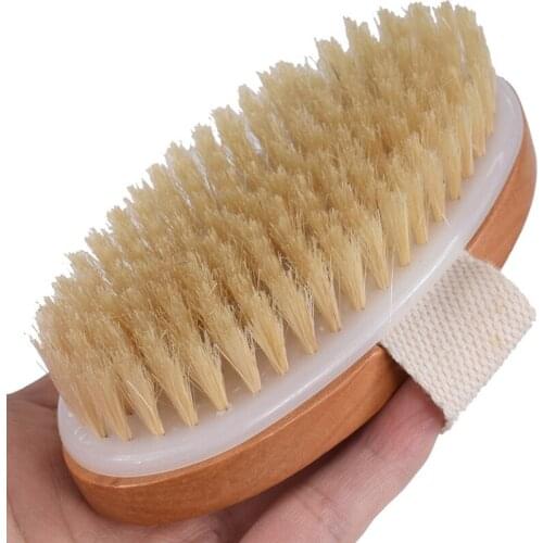 Wooden Bath Brush Set of 2 Bristle Bath Brush Body Massage Dry Brush Exfoliating Long Handle Wood Body Shower Brush