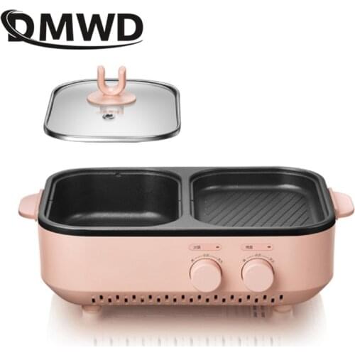 DMWD Household Baking Pan Electric Frying and Roasting Pan 1.4L Hot Pot Barbecue Grill Baking Machine Multicooker Smokeless 220V
