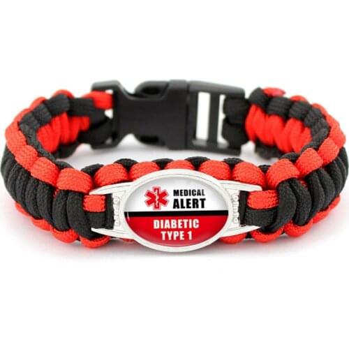 ISINYEE Diabetic Type 1/2 Medical Alert Bracelet For Men Women Camping Rescue Braided Rope Inspirational Survival Bracelet Gift