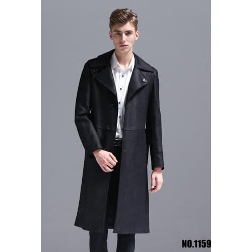 Classic Brand Men Black Extra Long Faux Suede Coat England S to 6XL Trench Coat Male Single Breasted Long Pea Coat Sales