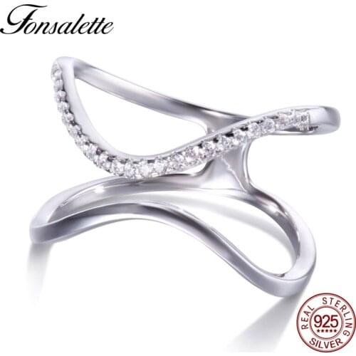 Sterling Silver Twisty 2 Band Line Ring Pave Cubic Zirconia Cross X Wave Stacking Wedding Rings Mothers Day Gift Wholesale ZK30