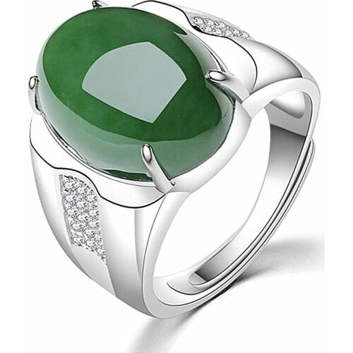 Vintage green jade emerald gemstones diamonds rings for men women white gold silver color bague jewelry accessory turkey gifts