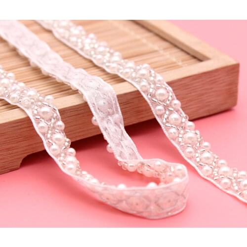 0.5M Vintage Costume Dress Sewing Supplies Craft Nylon Gold Pink Pearl Beads Embroidered Lace Trim Organza Ribbon DIY Material