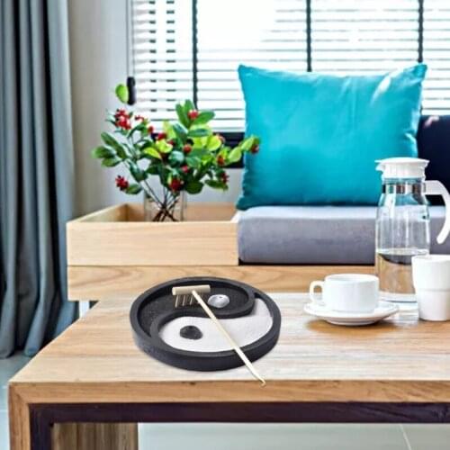 Yin Yang Tai Chi Bagua Diagram Mini Zen Garden Sand Tray Black and White Round