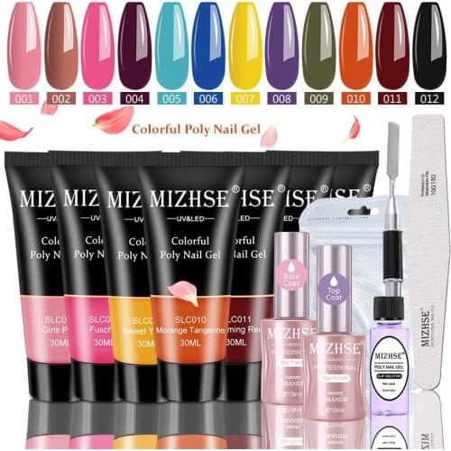 MIZHSE 10pcs/Set Poly Nail Gel Kit 15ml Quick Building Poly Nail Gel Gel Nail Polish Set For Nail Wiht Base Top Coat Brush Tips