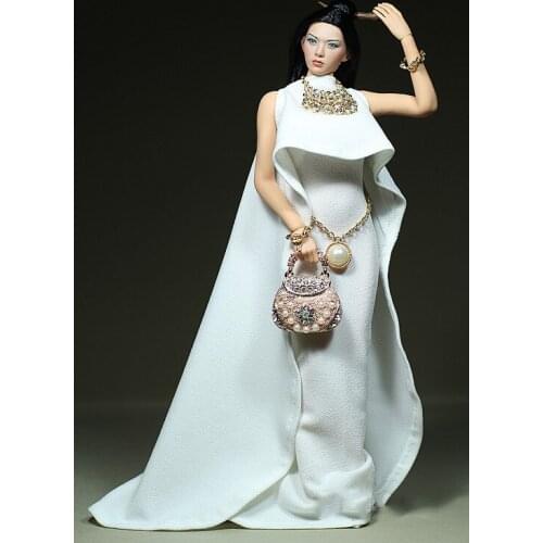 1:6 Scale White Dress Model DIY Handbag Necklace for 12 inches Action Figures Collections