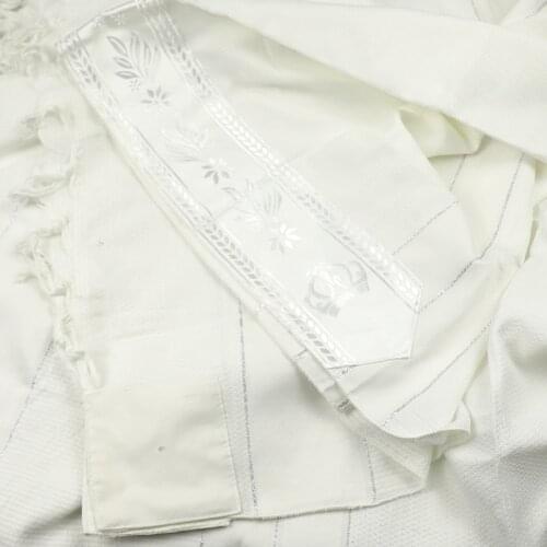 Tallit Prayer Shawl in Off White and Silver Stripes Size 47" L X 63" W