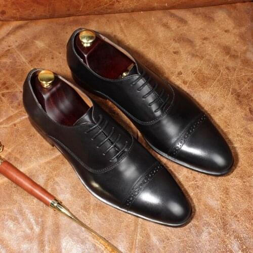 Goodyear handmade Real leather Brogue Shoes for men Flat heel Lace Formal Business Shoes