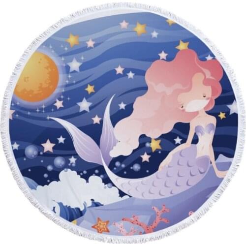 Mylb Mermaid Microfiber Travel Beach Towel For Adult Yoga Mat Tassel Blanket Large Round 150cm Soft Towel Printed Tapestry Home