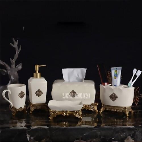 New Arrival European Ceramic Bathroom Five-piece Bathroom Supplies Kit Creative Brush Cups Mouthwash Cup Bathroom Wash Sets Hot