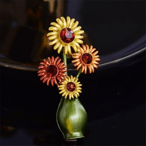 OKILY New Brooch Pin Van Gogh Painting Sunflower Enamel Vase Brooch Handpainted Brooches And Pins for Men Women Accessories Pin