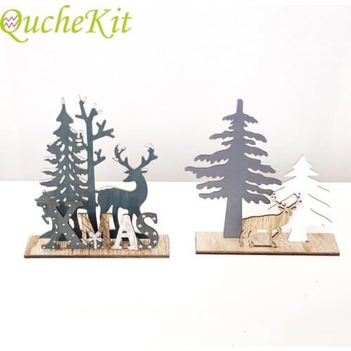 Elk Xmas Tree Pendants Christmas Wooden Decoration Merry Christmas Desktop Ornaments DIY Home Garden Decorative