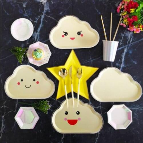 Wholesales Dreamlike Clouds Paper Plate 8Pcs/Bag Customized Childrens Colored Disposable Food Grade Paper