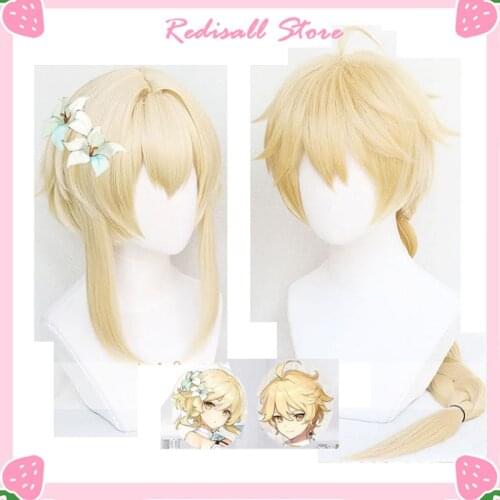 Traveler Lumine Aether Wig Genshin Impact Cosplay Blond Long Golden Hair Heat Resistant Women Men Halloween