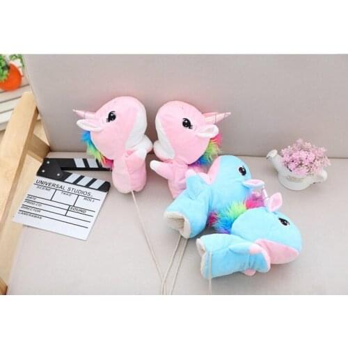 Plushed toy unicorn hand puppet Soft Unicorn playing doll Winter warm gloves Funny unicorn gloves