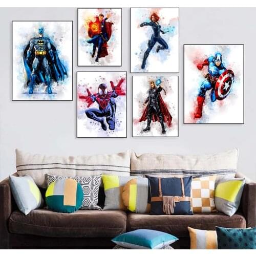 Marvel Superheroe Avengers Watercolor Canvas Painting Marvel Hulk Captain America Posters and Prints Wall Art Picture Home Decor