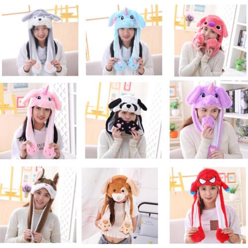 Various styles Cute Rabbit Hat with light Funny Air Float Filling Ear Moving Cap Cartoon Plush Stuffed Toys Gifts for kids