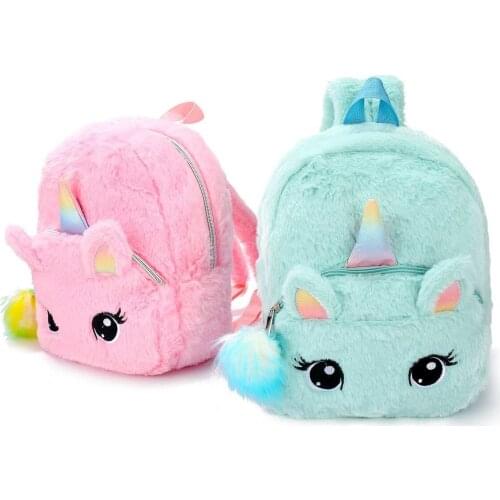 Unicorns Cartoon School Book Bag Girl Women Fur Backpack Kindergarten Cute Bag Travel Children Schoolbag Kids Gift Book Bag