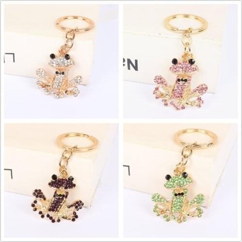 Mixed Color Frog Pendant Charm Rhinestone Crystal Purse Bag Keyring Key Chain Accessories Wedding Party Lover Friend Gift