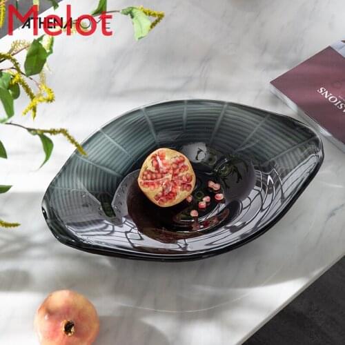Glass Fruit Plate Transparent Crystal Creative Living Room Home Large Size Modern Simple Model Room Coffee Table Candy Plate