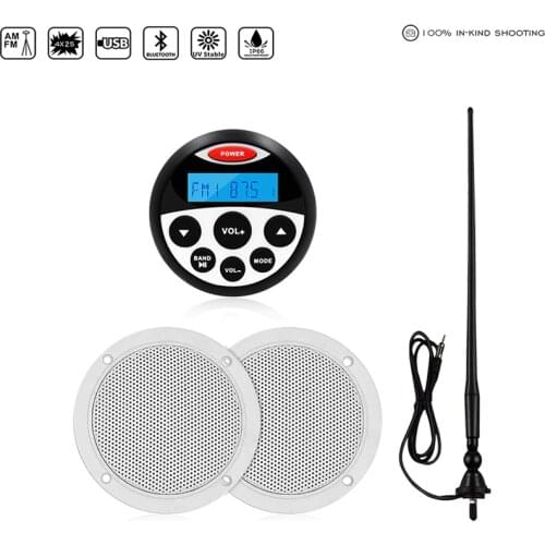 Waterproof Marine Stereo Bluetooth Radio Audio Receiver MP3 Player+4inch Marine Speakers For RV ATV Boat Golf Cart+FM AM Antenna
