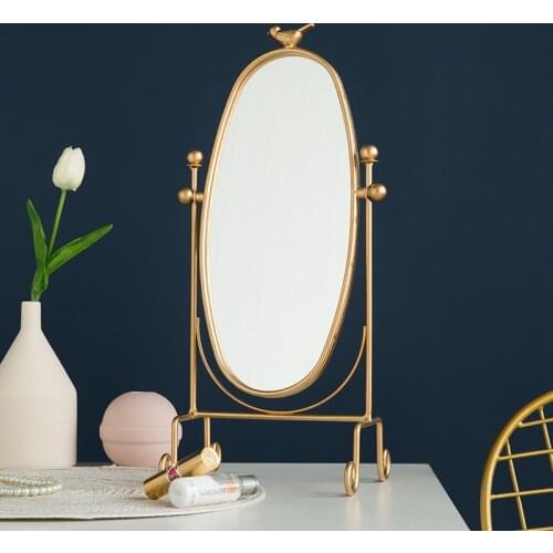 Nordic Makeup Mirror Table Desktop Bedroom Deluxe Single-sided Dressing Mirror Iron Home Large Golden Princess Mirror Decoration