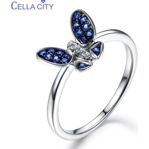 Cellacity Trendy Silver 925 for Women Fine Jewelry Gemstones Rings Sapphire Dark blue Butterfly Cute Lovely Female Dating Gift