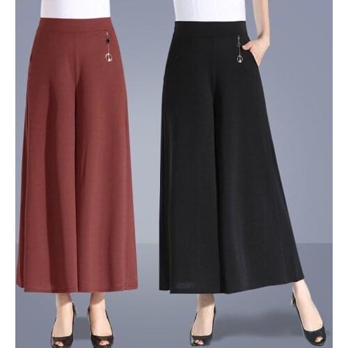 2021 Summer Women Fashion Style Elastic Waist Solid Pant All-match Casual Wide Leg Pants Loose Long Trousers Pantalon Y941