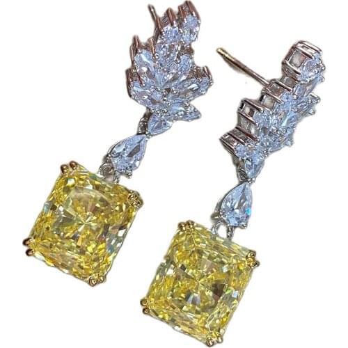 Elegant Flower Feather Topaz Drop Earrings For Women 925 Sterling Silver Dangle Earring Wedding Party Fine Jewelry Wholesale