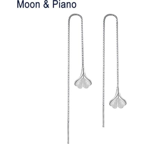 925 Sterling Silver Ginkgo Leaves Long Drop Earrings For Women High Quality Fashion Lady romantic leaf Gift free shipping