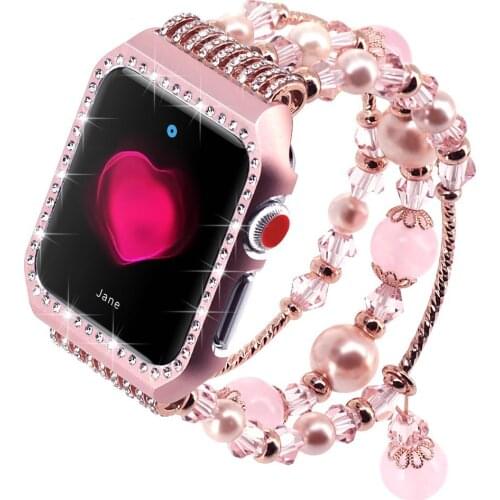 Diamond Jewelry luxury Strap For Apple Watch 4 3 Band 38/42mm Women Pearl Elastic Belt For iWatch Bands SE 6 5 40/44mm Bracelet