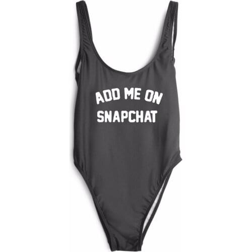 Women one piece sexy ADD ME ON SNAPCHAT fashion letter print open low back jumpsuit bathing suit one piece suit beachwear