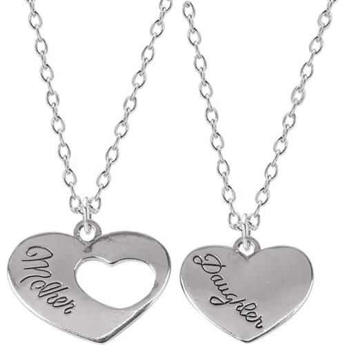 Fashion Women 2 Piece Necklace Heart-shaped Carved Black Letter Pendant Temperament Girl Jewelry Mothers Day Christmas Gift Hot
