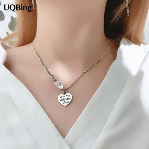 Fashion Vintage 925 Sterling Silver Letter Heart Charm Pendant Women Necklaces Jewelry