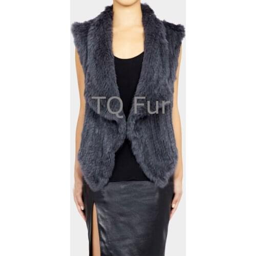 Real Rabbit Fur Waistcoat Thick Knitted Rabbit Fur Vest Coat Jacket Top Quailty