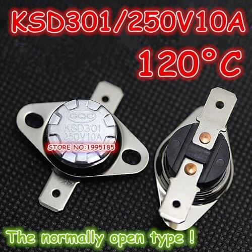 10Pcs/Lot KSD301 250V10A 120 Degrees Celsius 120 C Normal Open ( N O ) Temperature Controlled Switch Thermostat