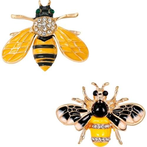 2 Pieces Cute Honeybee with Rhinestone Paved Bug Brooch Insect Lapel Pin Boutonniere Collar Badge Jewelry